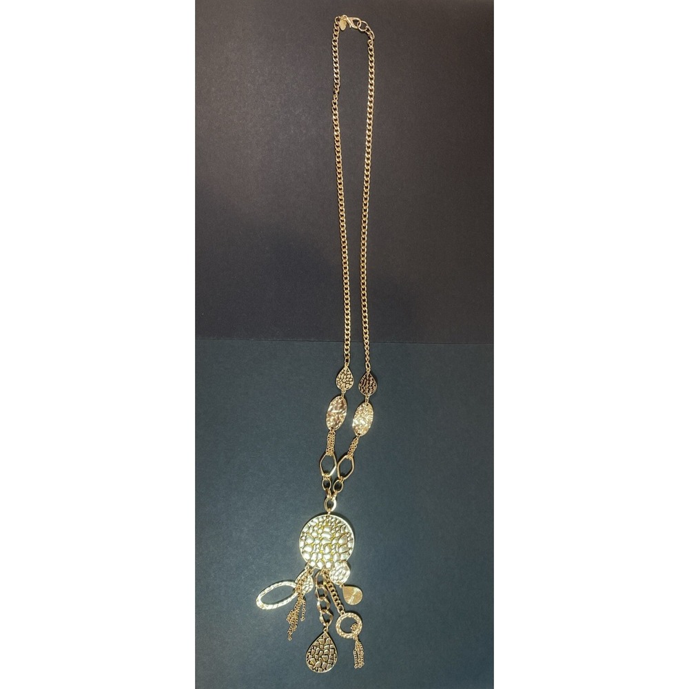 Laura Ashley Women Gold‎ Tone Chain Fashion Dangle Necklace Circles 21"